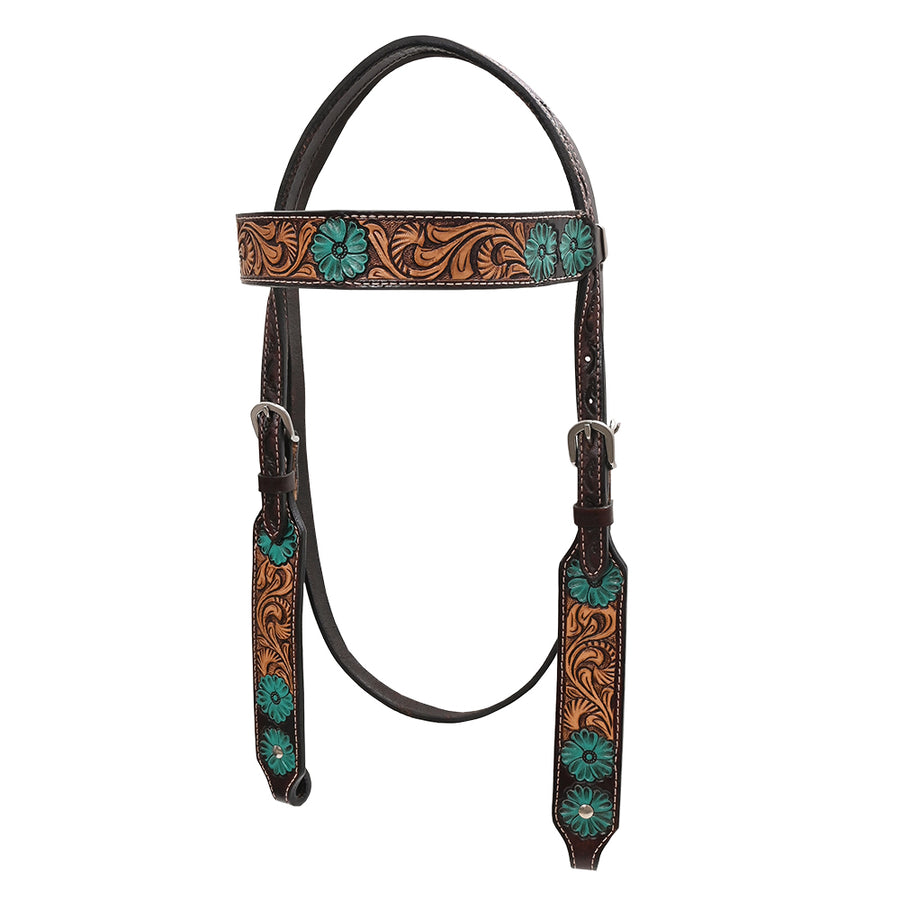 Bar H Equine Genuine Western American Leather Horse Premium Headstall & Breast Collar Set