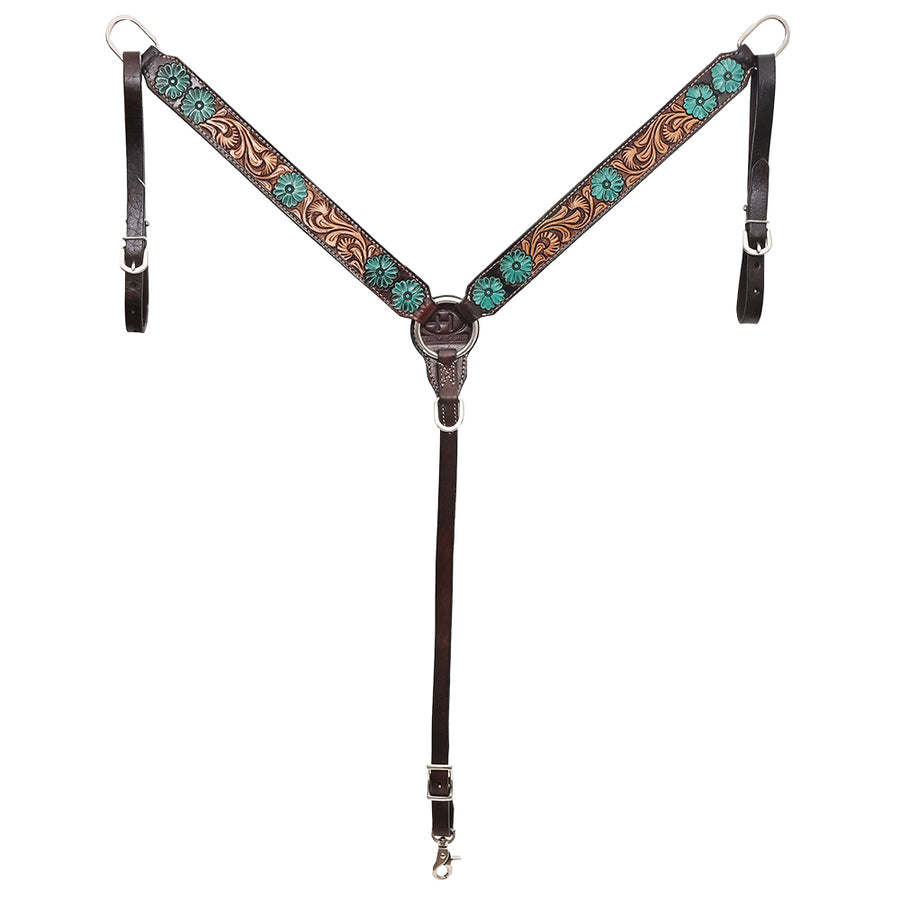 Bar H Equine Genuine Western American Leather Horse Premium Headstall & Breast Collar Set