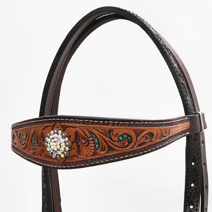 Bar H Equine Genuine Western American Leather Horse Premium Headstall & Breast Collar Set