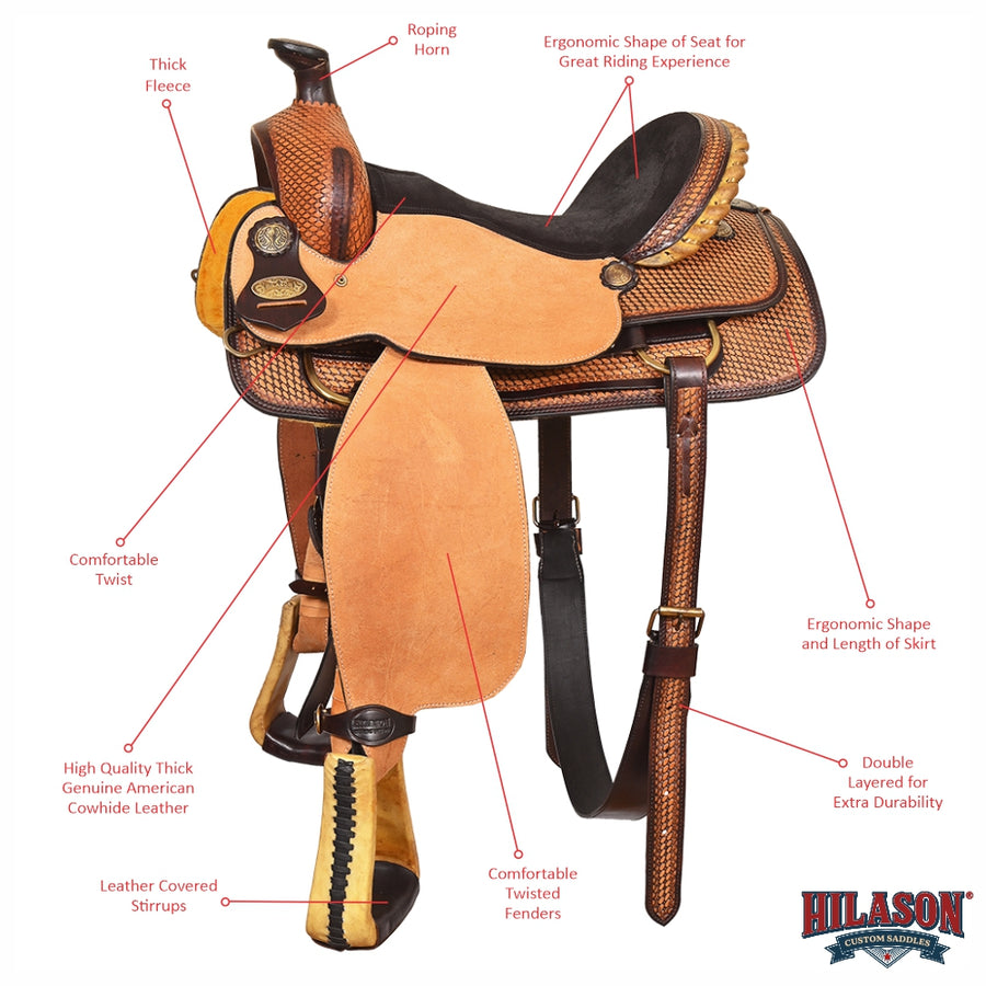 Western Horse Saddle American Leather Ranch Roping Cowboy Hilason