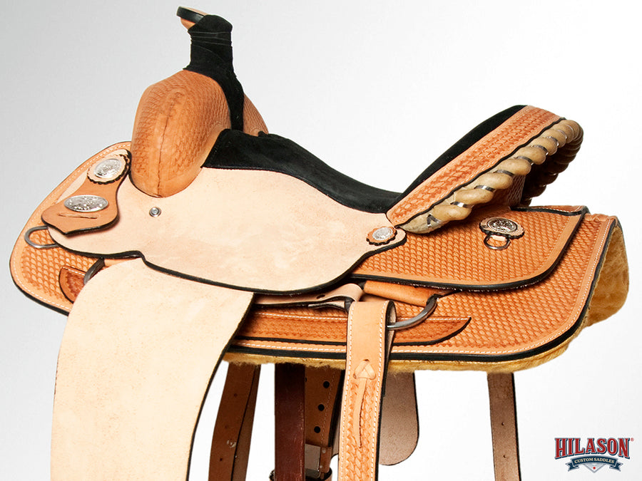 Hilason Western Horse Saddle American Leather Basketweave Ranch Roping Cowboy