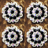 HILASON Western Screw Back Concho Black Ab Crystals Saddle Black and AB Stone Color | Bridle Conchos | Slotted Conchos