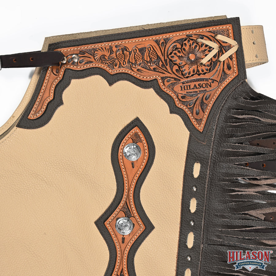 HILASON Western Pro Rodeo Bronc Bull Riding Leather Chinks | Handmade Chaps for Adults Hand Tooled Adult