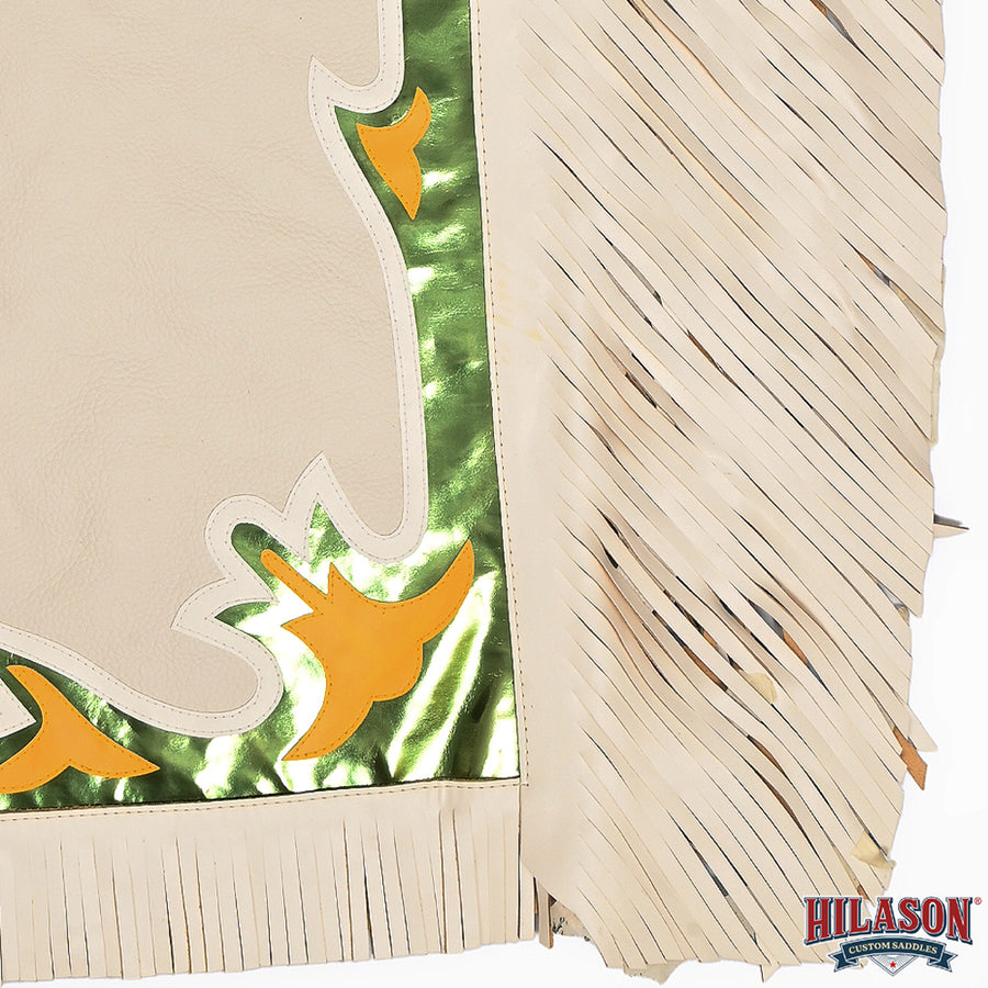 HILASON Bronc Bull Riding Genuine Leather Rodeo Western Chaps White Green Base | for Men and Women Unisex
