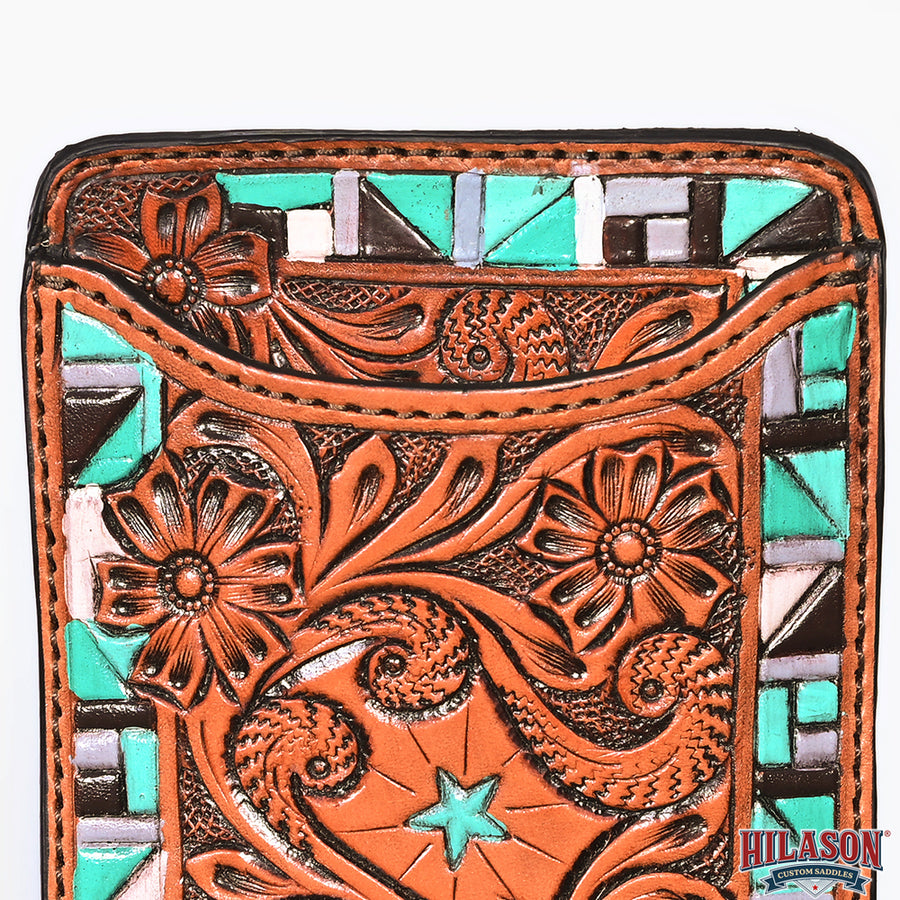 Hilason Western Stylish Floral Hand Tooled Genuine Leather Smartphone Cell Phone Holder
