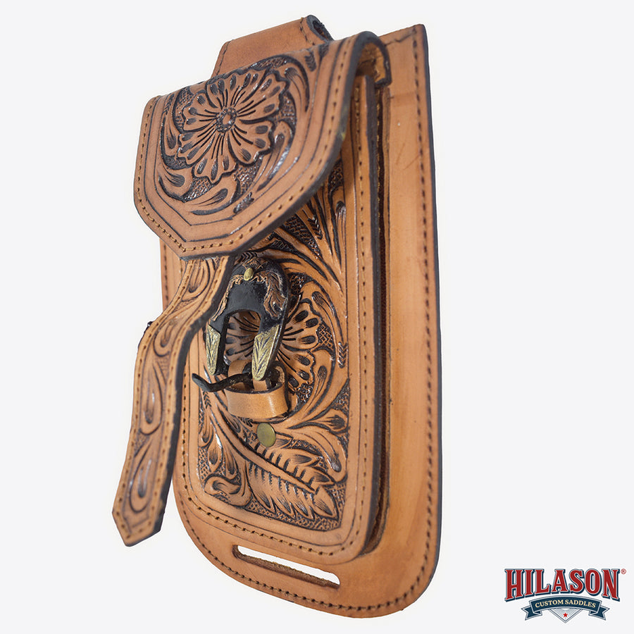 Hilason Western Horse Genuine Leather Cell Phone Case Brown With Gorgeous Floral Hand Carved