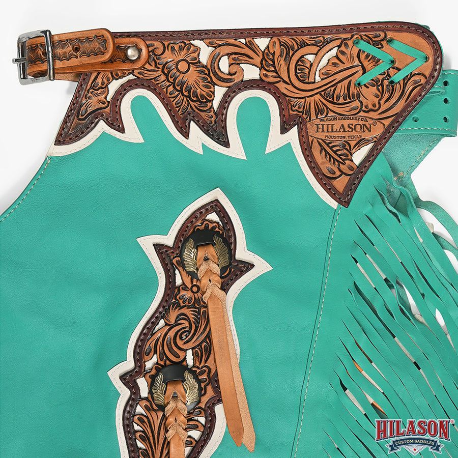 HILASON Pro Rodeo Bull Riding Chaps Genuine Leather Turquoise