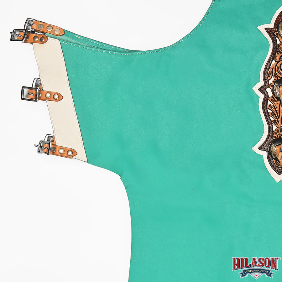 HILASON Pro Rodeo Bull Riding Chaps Genuine Leather Turquoise