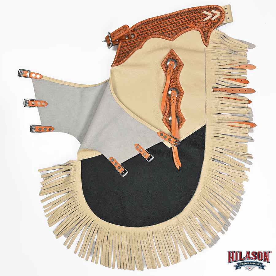 HILASON Bull Riding Chinks Pro Rodeo Western Smooth Leather | Handmade Chaps for Adults Hand Tooled Adult