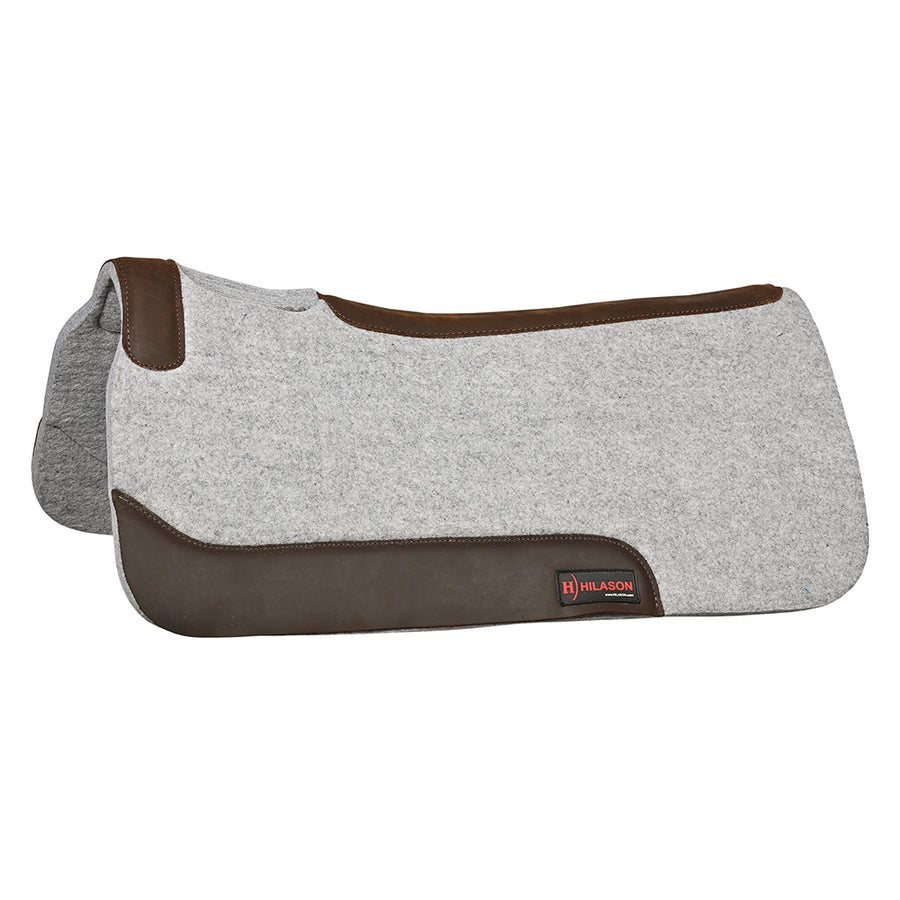 Hilason Western Wool Felt Horse Saddle Pad with Leather Border- Grey - Uhorse