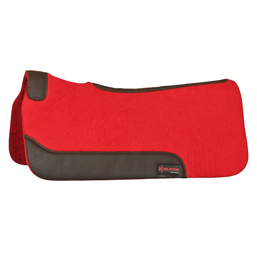 Hilason Western Wool Felt Horse Saddle Pad with Leather Border- Red - Uhorse