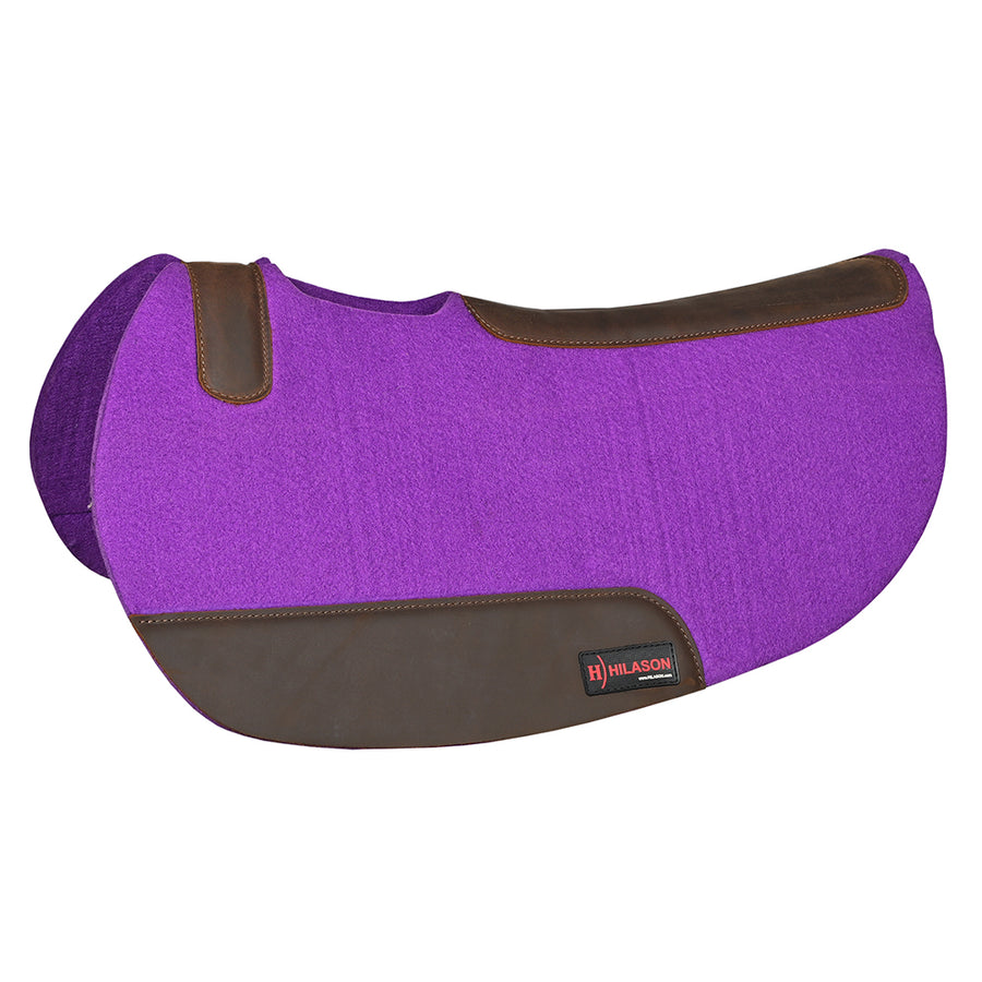 30X32 In Hilason Western Purple Felt Horse Saddle Pad with Croc Leather Border - Uhorse
