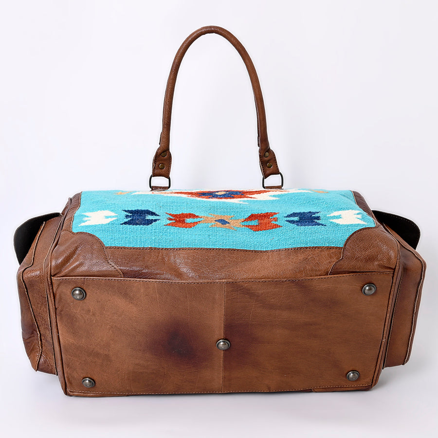 American Darling Duffel Bag Hand Woven Saddle Blanket Genuine Leather Western Travel Bag with YKK Zipper