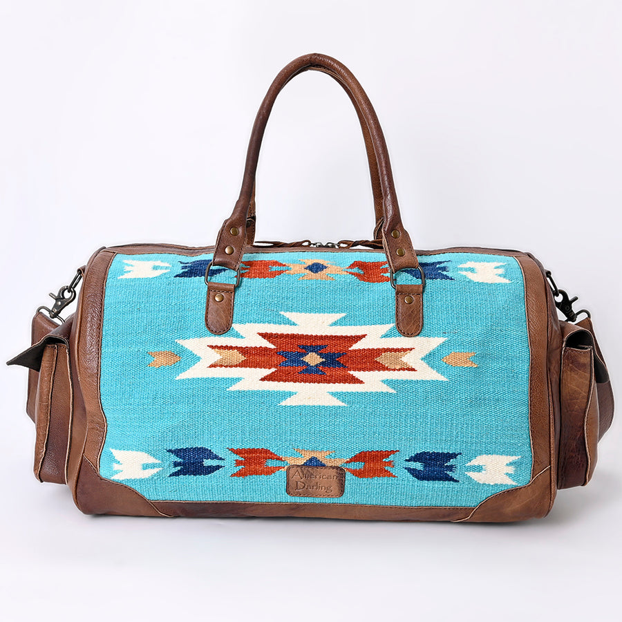 American Darling Duffel Bag Hand Woven Saddle Blanket Genuine Leather Western Travel Bag with YKK Zipper