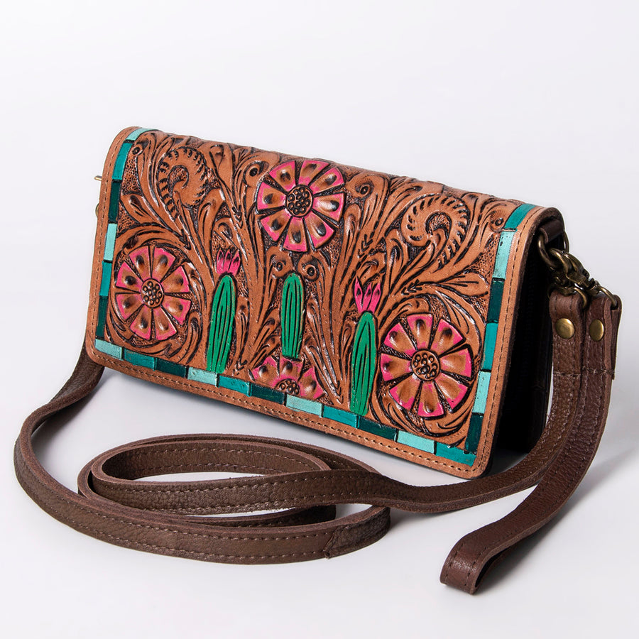 American Darling Organiser Bag, Hand Painted Western Leather, Vegetable Tanned Full Grain, 4in (H) X 8in (W) X 1.5in (D)