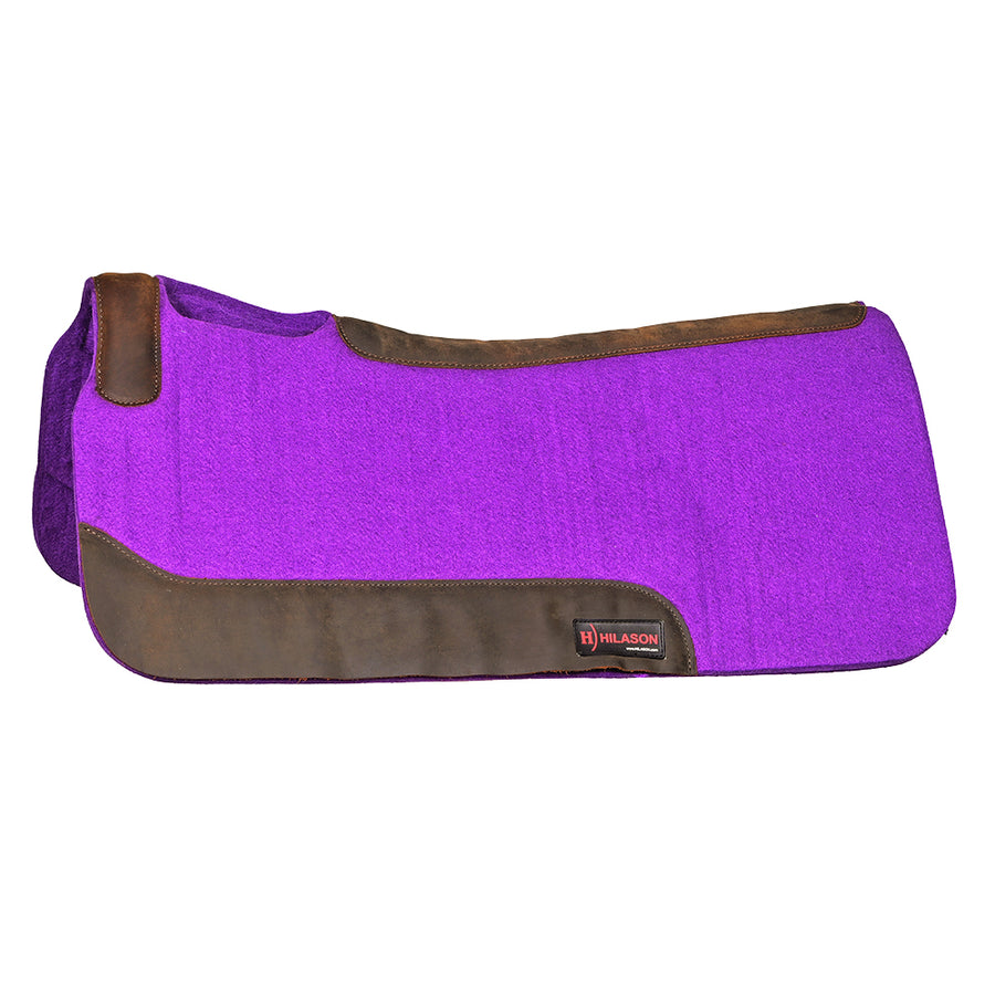 Hilason Western Wool Felt Horse Saddle Pad with Leather Border- Purple - Uhorse
