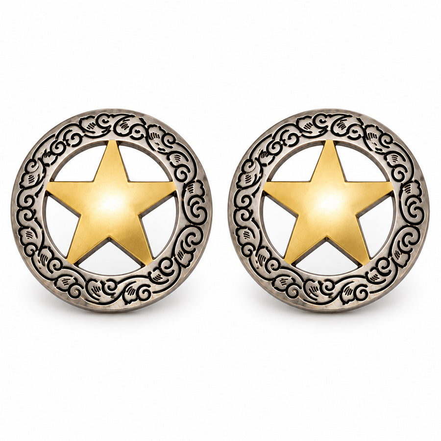 Hilason 1-1/8" Gold Star Chicago Screw Concho Silver Antique Tack Hardware