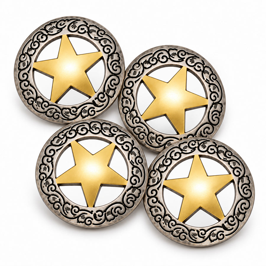 Hilason 1-1/8" Gold Star Chicago Screw Concho Silver Antique Tack Hardware