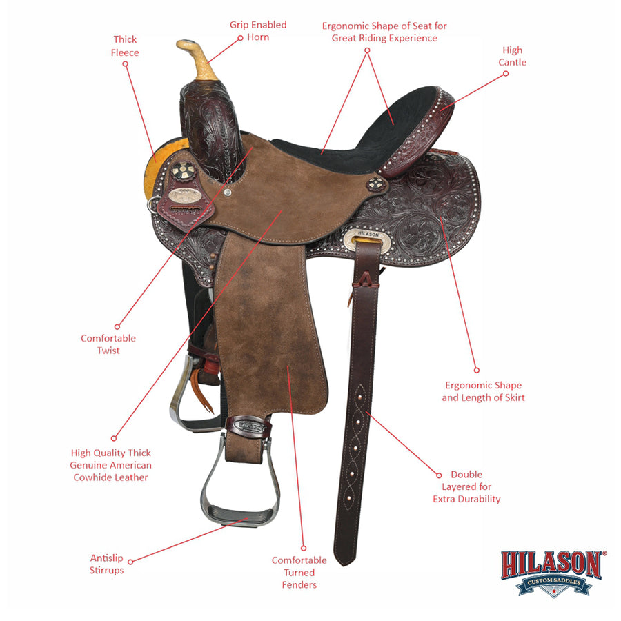 Hilason Western Horse Barrel Racing Wooden Tree American Leather Saddle