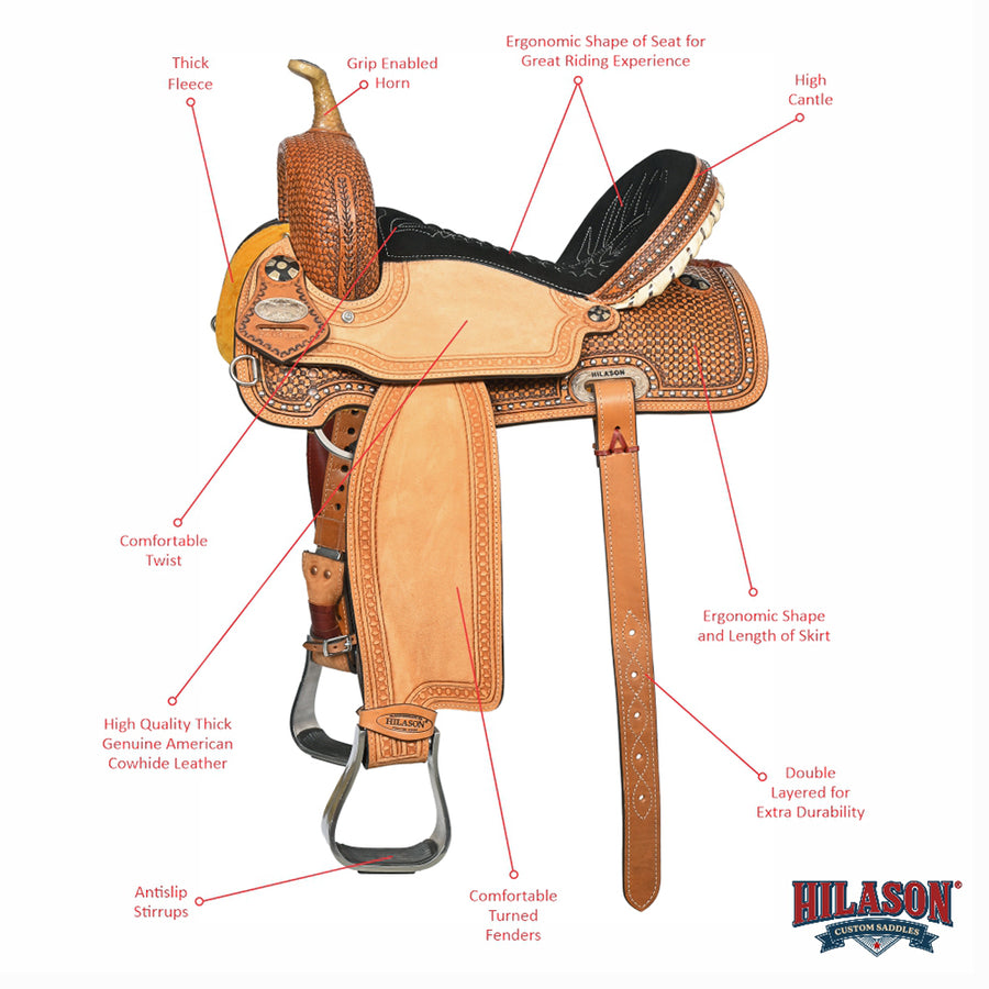 Hilason Western Horse Barrel Racing Wooden Tree American Leather Saddle
