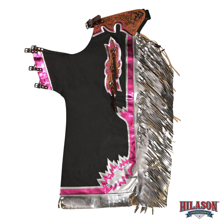 HILASON Western Horse Bull Riding Safety Leather Protective Vest & Rodeo Chaps Combo