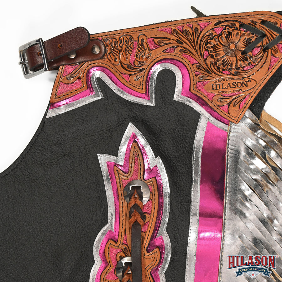 HILASON Western Horse Bull Riding Safety Leather Protective Vest & Rodeo Chaps Combo