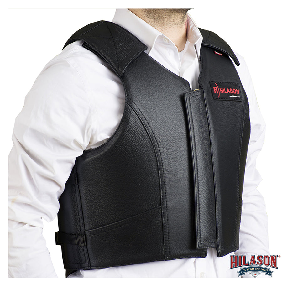 HILASON Western Horse Bull Riding Safety Leather Protective Vest & Rodeo Chaps Combo
