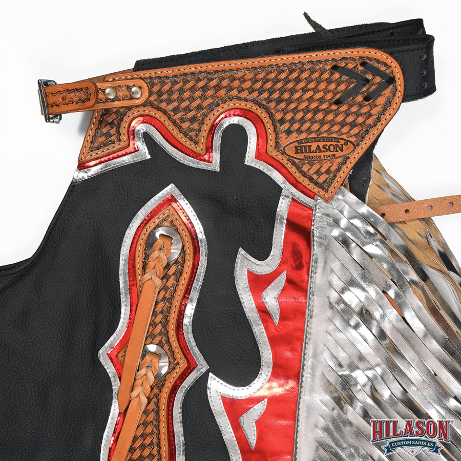 HILASON Western Horse Bull Riding Safety Leather Protective Vest & Rodeo Chaps Combo