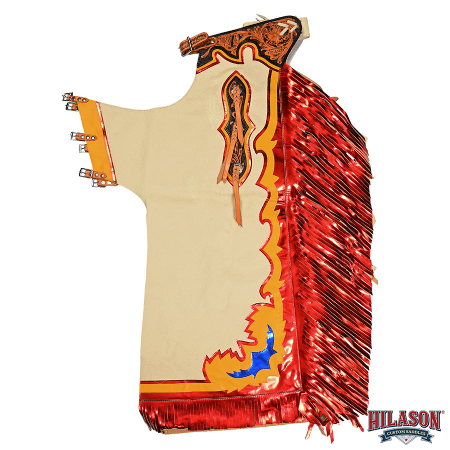 HILASON Western Horse Bull Riding Safety Leather Protective Vest & Rodeo Chaps Combo