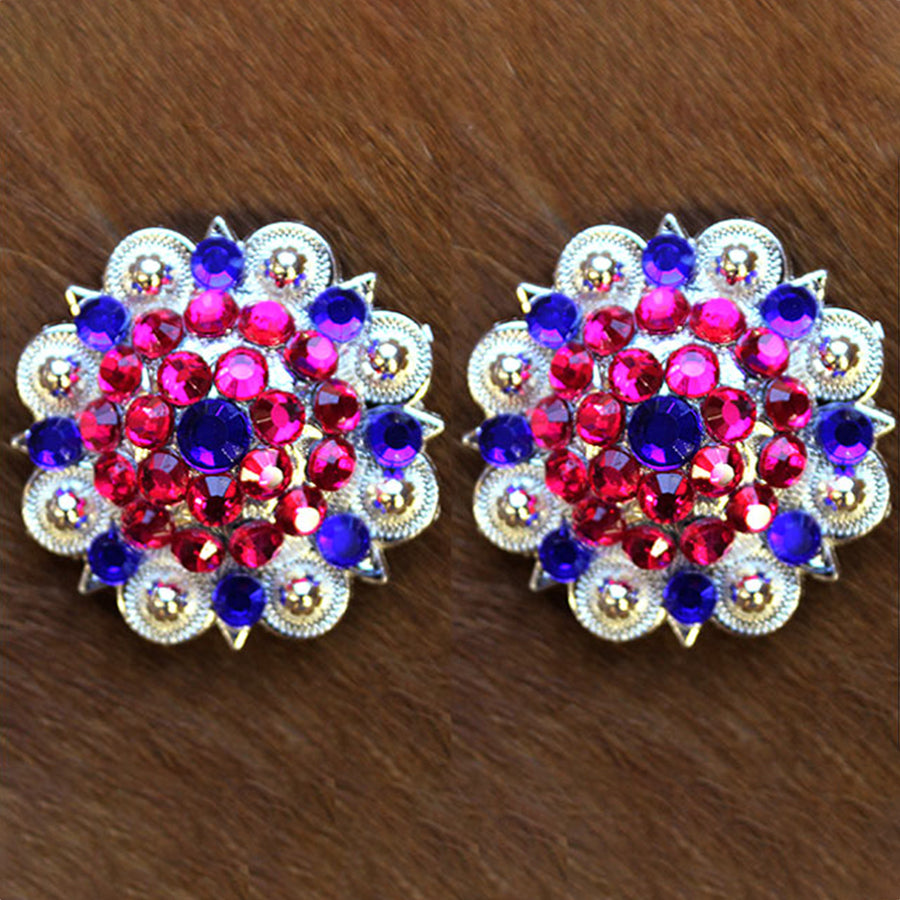 HILASON Western Screw Back Conchos 1.5" Pink Blue Rhinestone