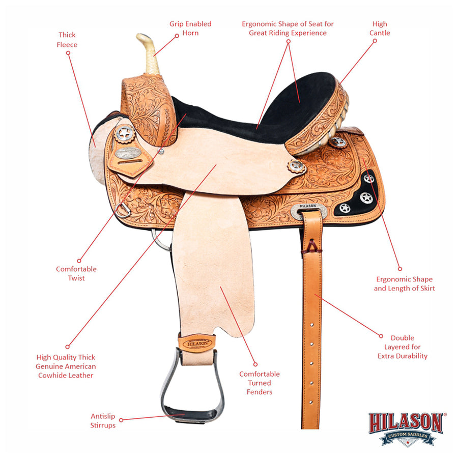 HILASON Western Horse Treeless Saddle American Leather Trail Barrel Tack | for Horses