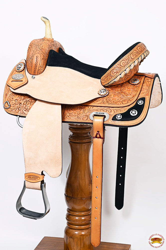 HILASON Western Horse Treeless Saddle American Leather Trail Barrel Tack | for Horses