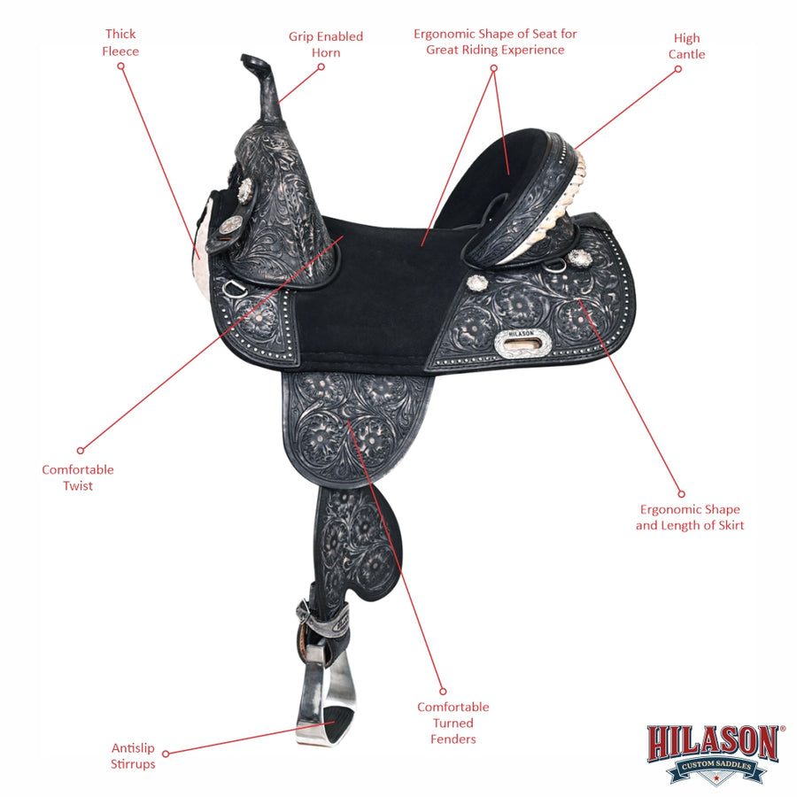 HILASON Western Horse Treeless Trail Barrel Saddle American Leather Black | for Horses