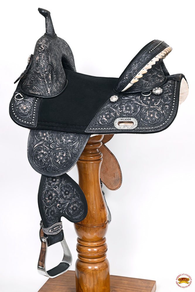 HILASON Western Horse Treeless Trail Barrel Saddle American Leather Black | for Horses