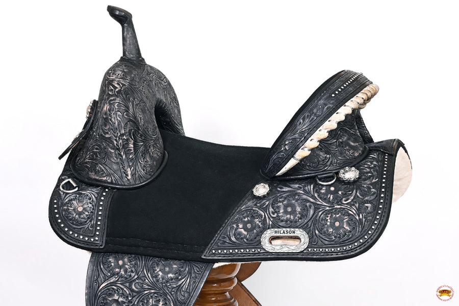 HILASON Western Horse Treeless Trail Barrel Saddle American Leather Black | for Horses