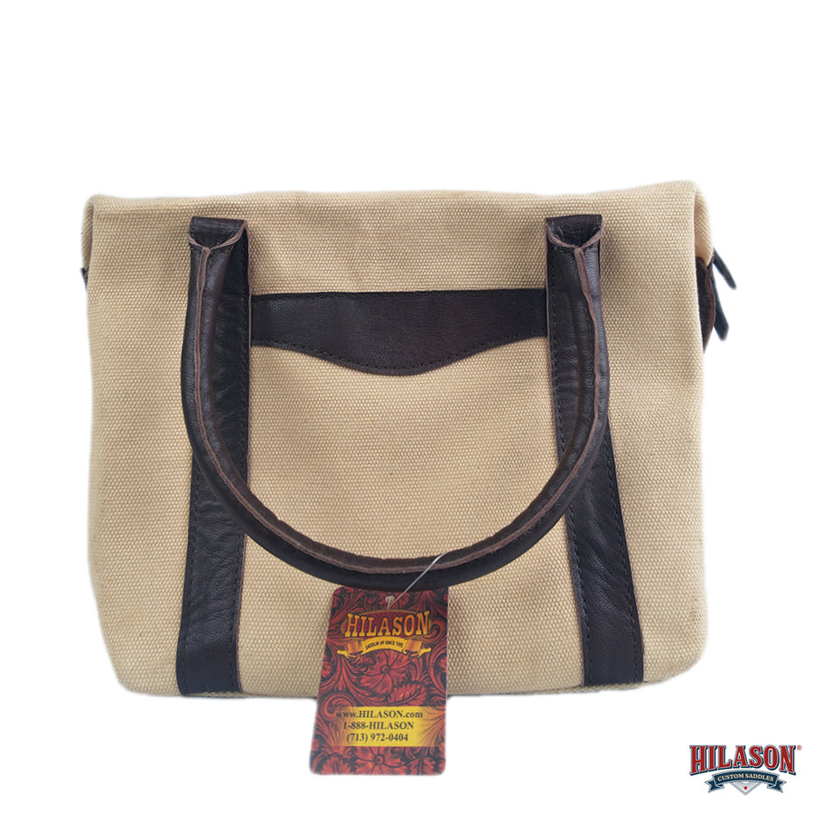 Hilason Canvas Tote Hunter Bag Dark Brown Leather Trim & Dual Handles