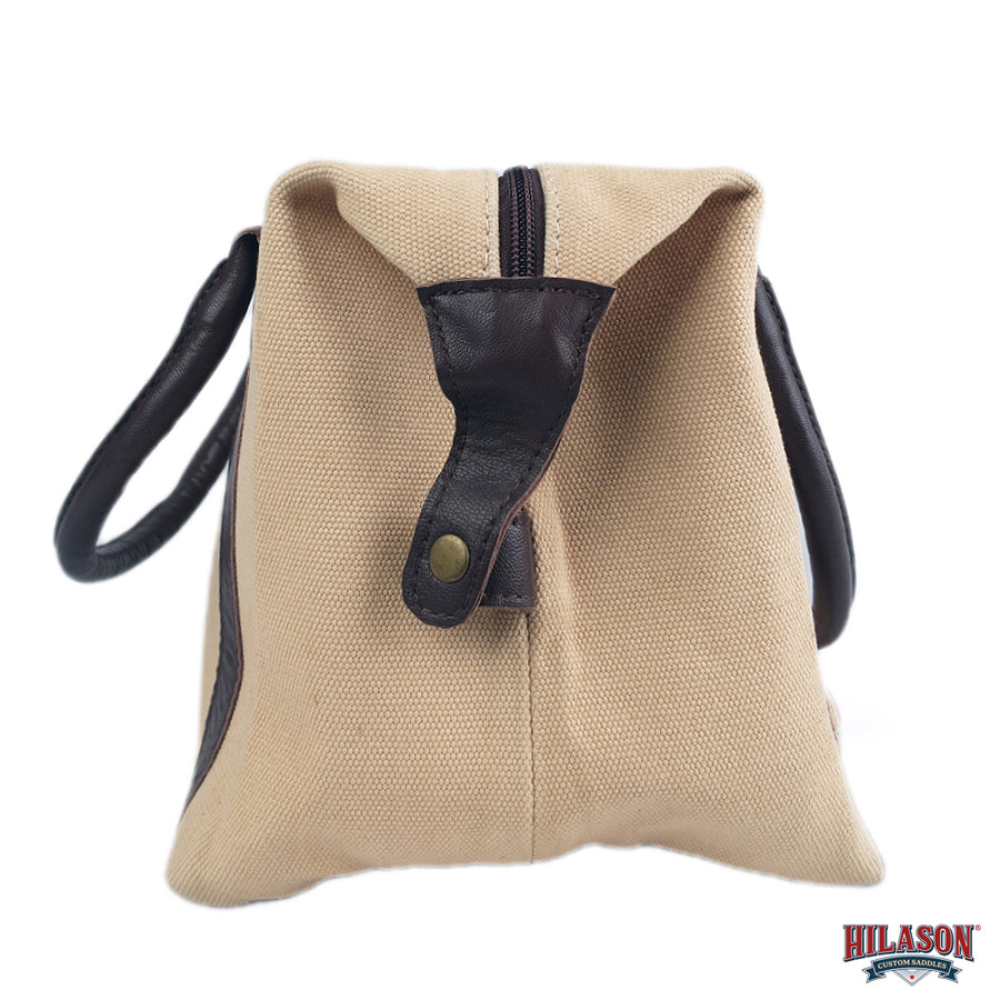 Hilason Canvas Tote Hunter Bag Dark Brown Leather Trim & Dual Handles