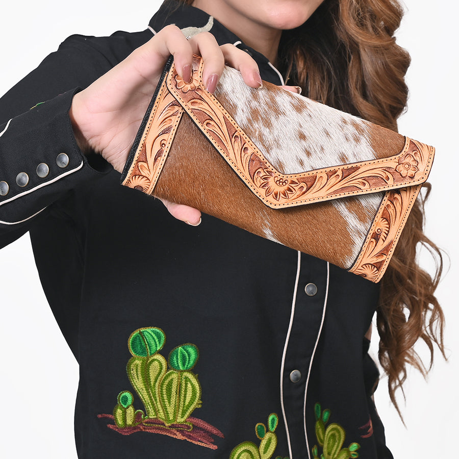 OHLAY Coin Purse Hand Tooled Hair-On Genuine Leather Women Bag Western Handbag | for Cute