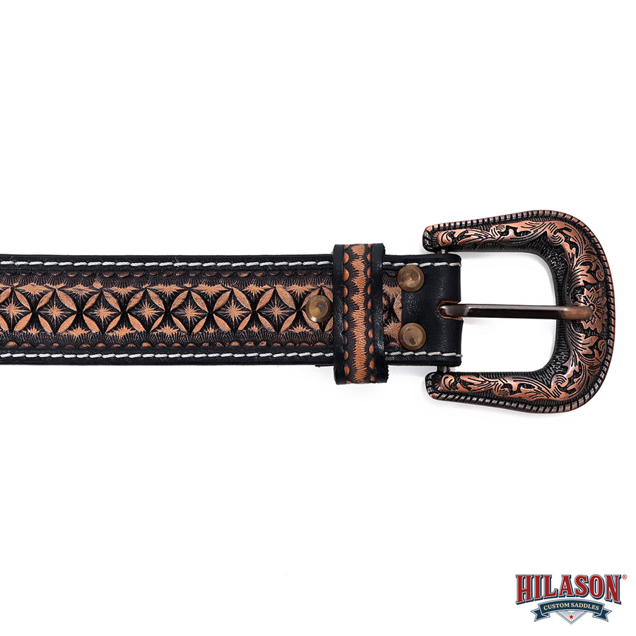 Hilason Hand-Tooled Western Leather Belt – Embossed Pattern with Engraved Buckle
