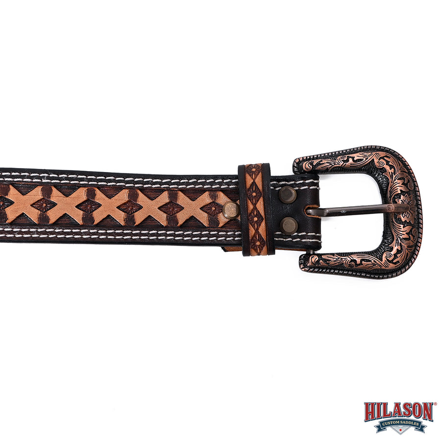 Hilason Hand-Tooled Western Leather Belt – Embossed Pattern with Engraved Buckle