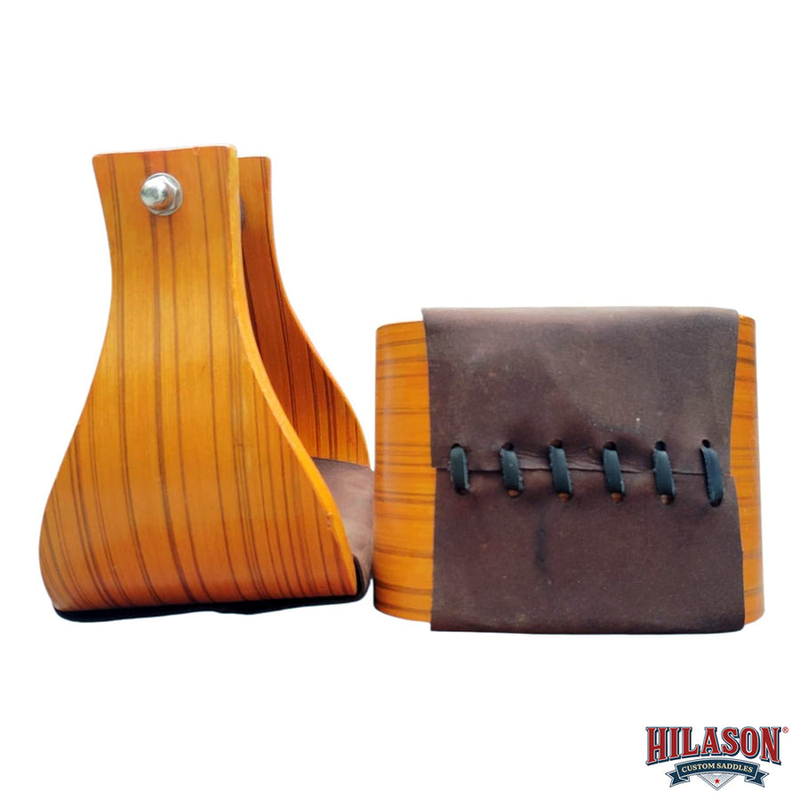 Hilason Wooden Western Horse Saddle Stirrups with Leather Tread