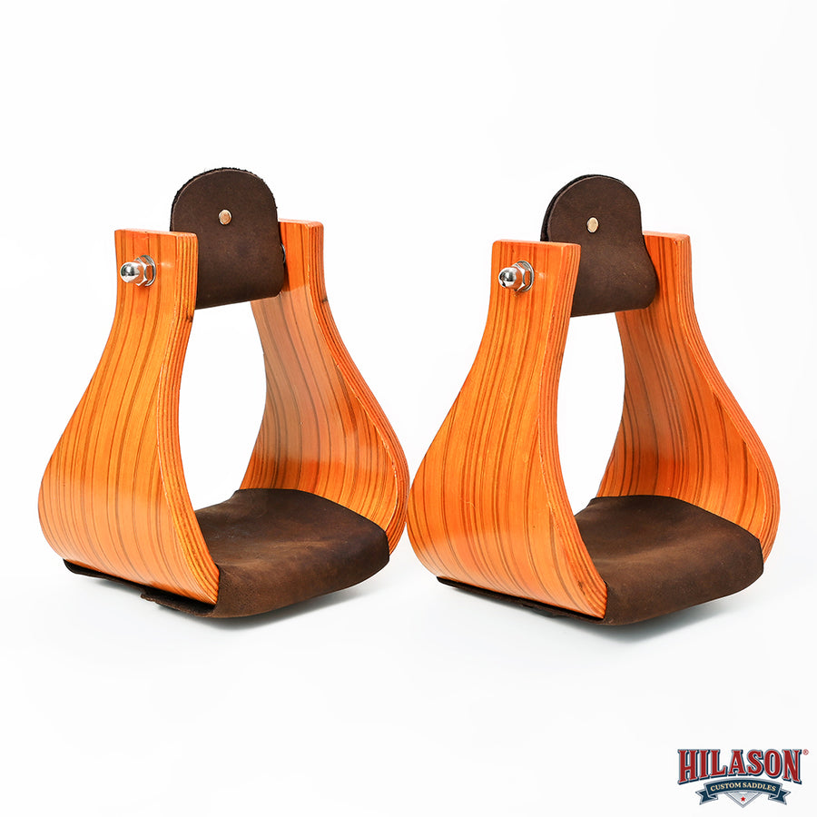 Hilason Wooden Western Horse Saddle Stirrups with Leather Tread