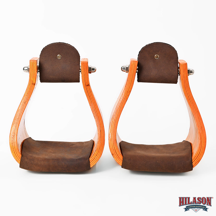 Hilason Wooden Western Horse Saddle Stirrups with Leather Tread