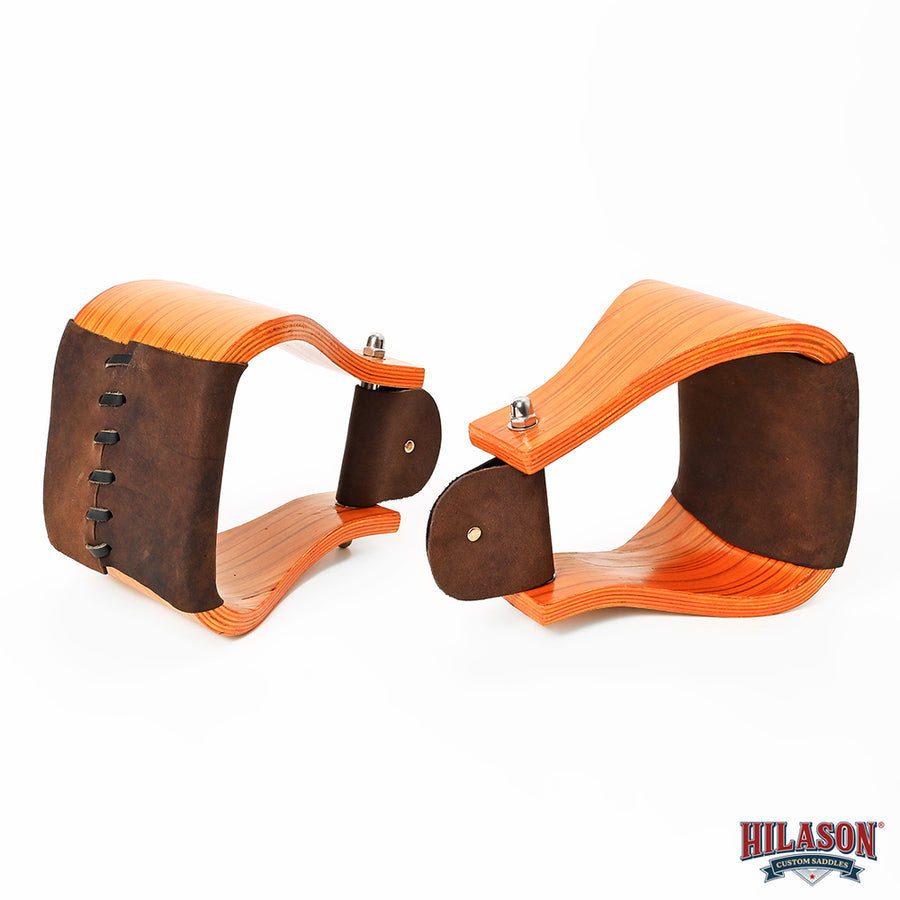 Hilason Wooden Western Horse Saddle Stirrups with Leather Tread