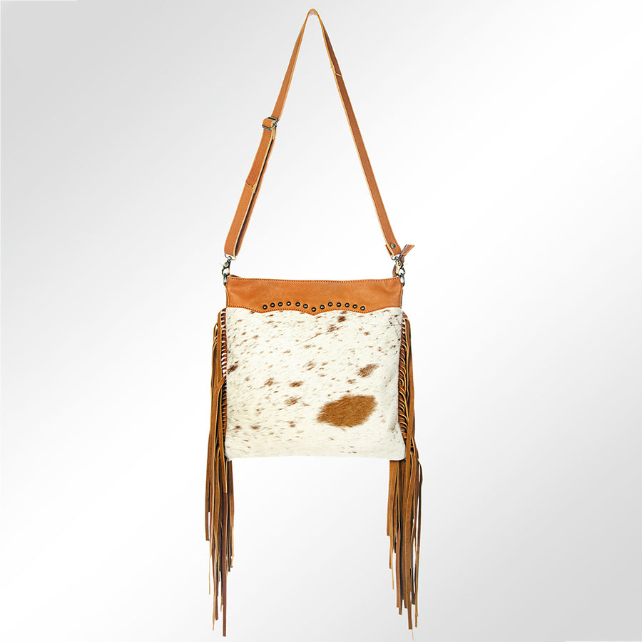 American Darling Genuine Leather Hair-On Cowhide Studded Fringe Bag