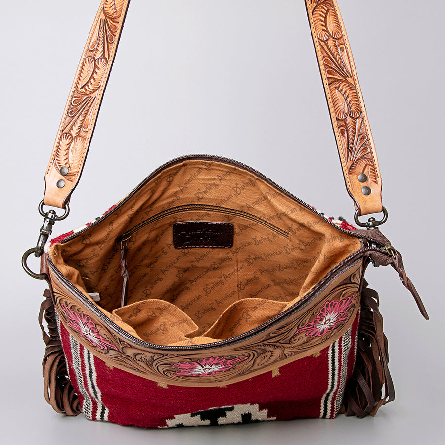 American Darling Crossbody Hand Tooled Saddle Blanket Genuine Leather Bag