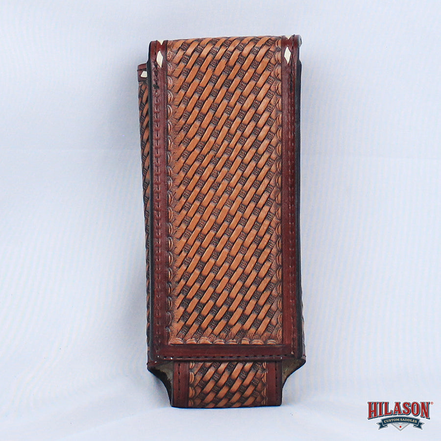 Hilason Western Tooled Leather Water Bottle Bag Basketweave Pattern