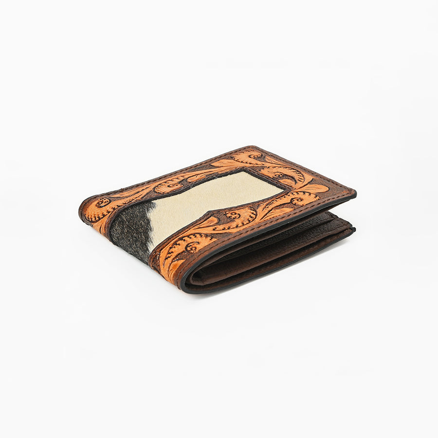 BAR H EQUINE Rodeo Floral Bifold & Trifold Wallet For Men Women HairOn Genuine Leather Tan