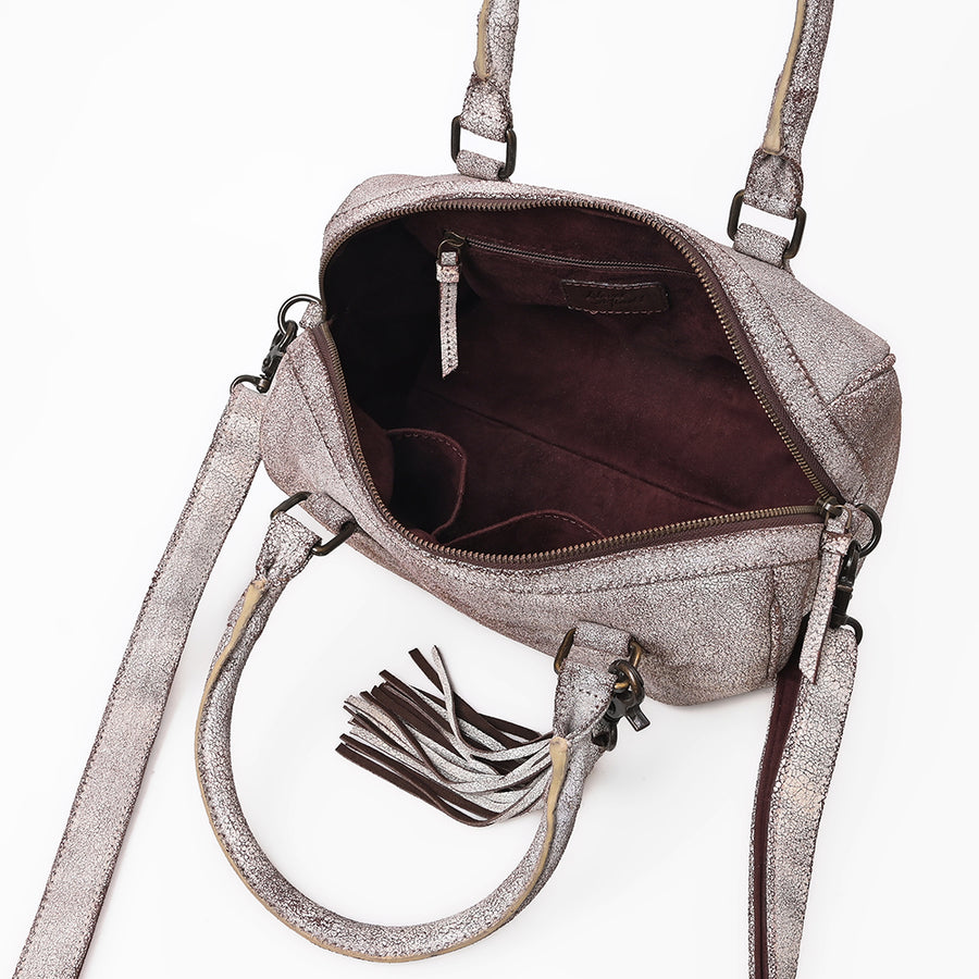 Never Mind Leather Speedy Bag Distressed Grey Barrel Crossbody Handbag