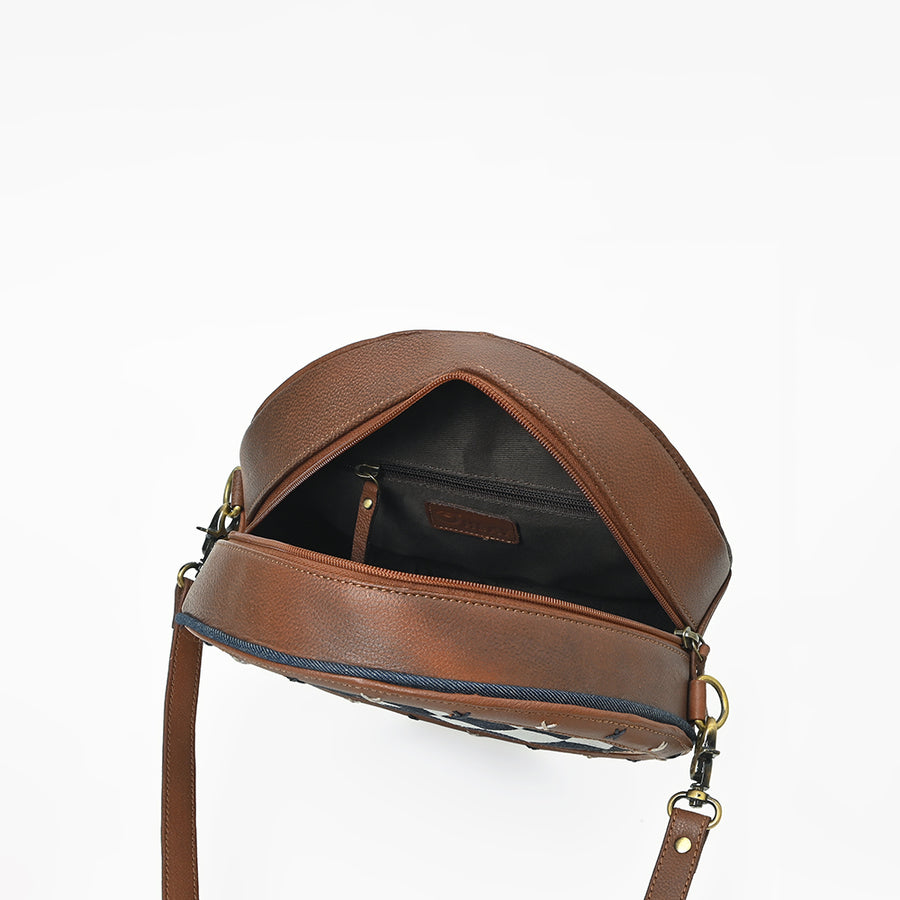 Ohlay Round Western Canteen Bag for Women, Hand Tooled Genuine Leather Purse